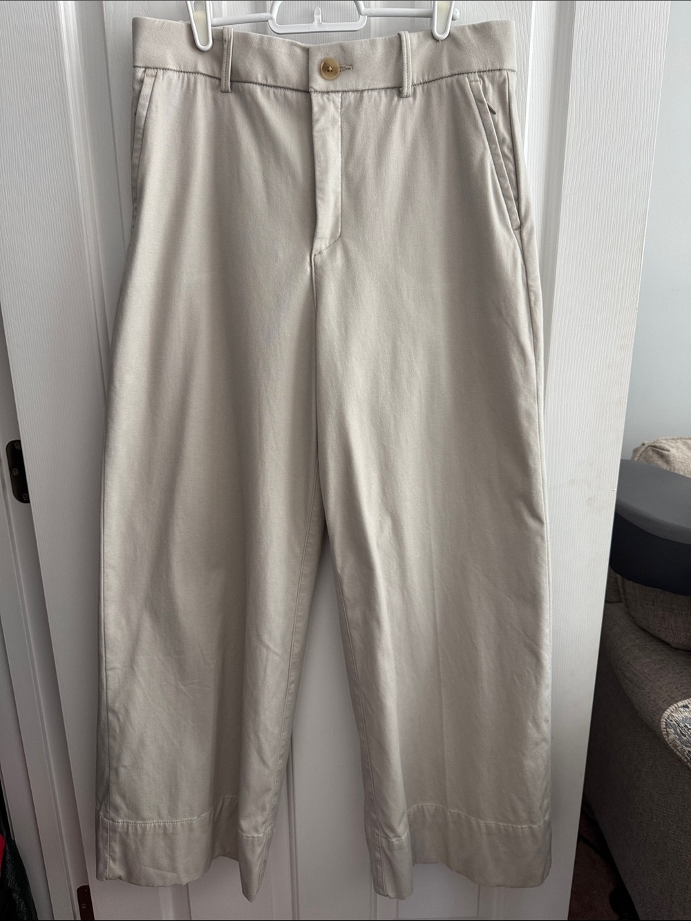 SPANX Wide-Leg Cropped Chinos in Light Beige